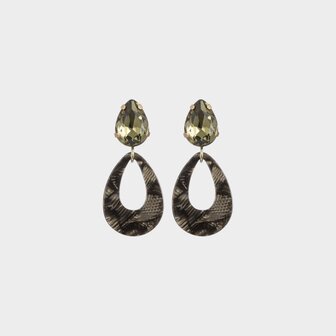 Oorbellen resin crystal olijf