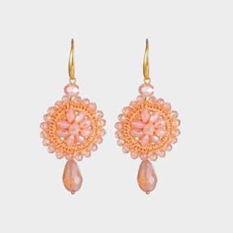 Oorbellen haak crystal zalm
