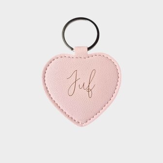 Sleutelhanger hart juf roze