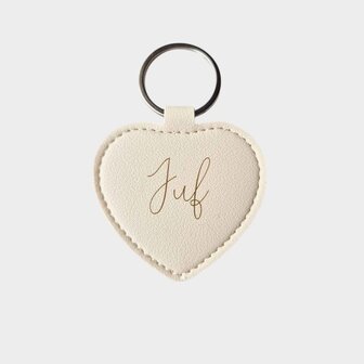 Sleutelhanger hart juf beige