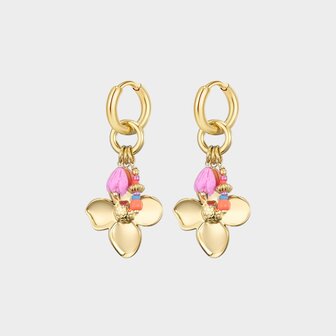 Oorbellen bloem kraal multi