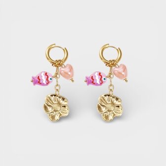 Oorbellen creool bedels roze