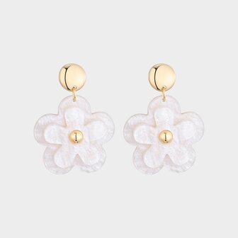 Oorbellen bloem dubbel beige