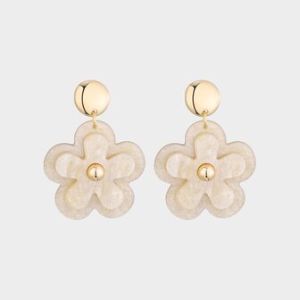 Oorbellen bloem dubbel zand