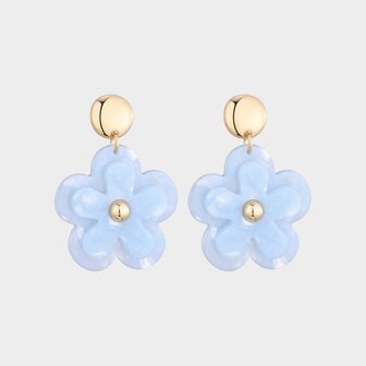 Oorbellen bloem dubbel blauw