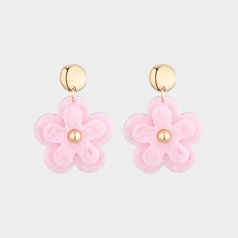 Oorbellen bloem dubbel roze