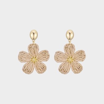 Oorbellen bloem raffia zand