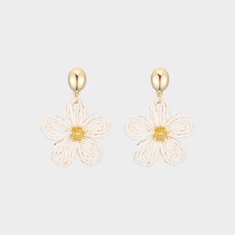Oorbellen bloem raffia beige