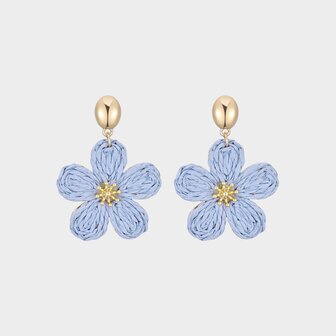 Oorbellen bloem raffia blauw