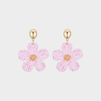 Oorbellen bloem raffia roze