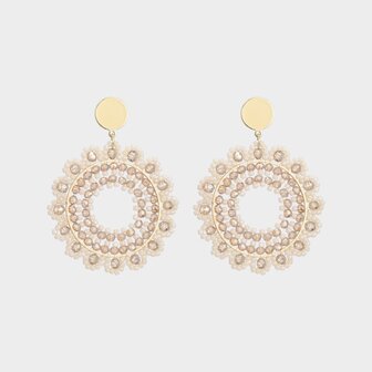 Oorbellen rozet bloem beige