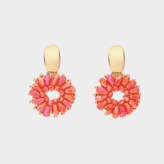 Oorbellen glas rond koraal