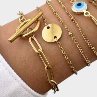 Armband schakel staal goud