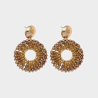 Oorbellen rond kraal bruin