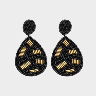 Oorbellen drop kraal zwart