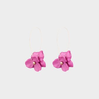 Oorbellen creool bloemen fuchsia