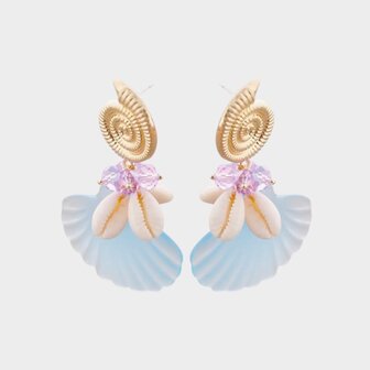 Oorbellen schelp resin blauw