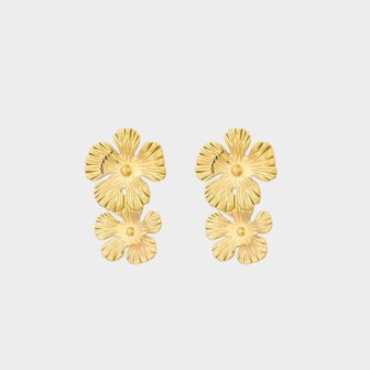 Oorbellen duo bloem goud