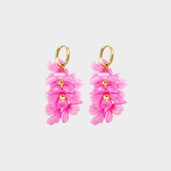 Oorbellen bloem acryl fuchsia