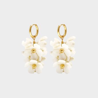 Oorbellen bloem acryl beige