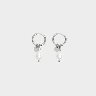 Oorbellen parel munt zilver