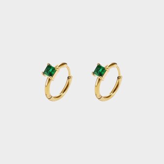 Oorbellen square crystal groen