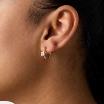 Oorbellen square crystal roze