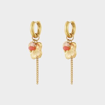 Oorbellen bloem ketting roze