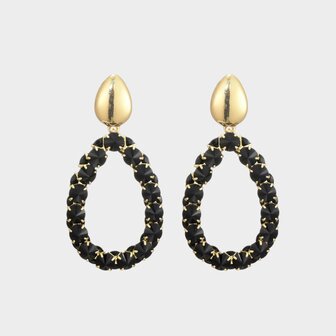 Gouden oorbellen met zwarte Zirconia druppels
