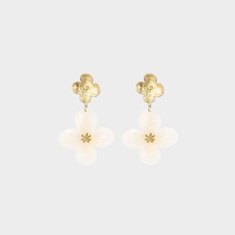 Oorbellen duo bloem beige
