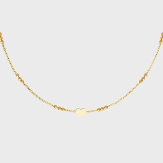 Gouden stainless steel ketting met hart en drie kraaltjes verstelbaar