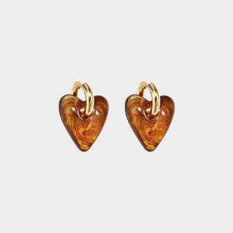 Oorbellen hart resin bruin