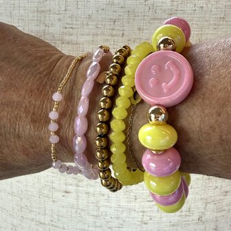 Armband geel roze smiley