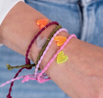 Armband koord hart roze