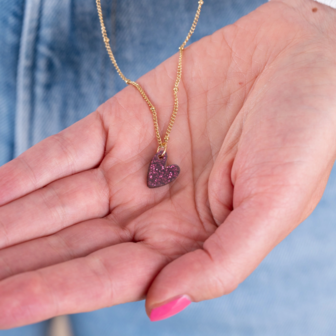Ketting hart acryl magenta