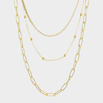 Ketting trio staal goud