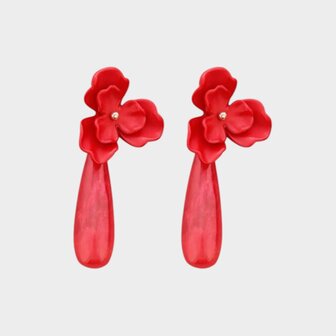 Oorbellen bloem drop rood