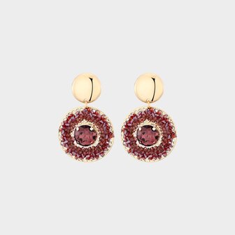 Oorbellen rond crystal bordeaux