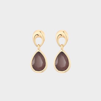 Oorbellen drop crystal donkerbruin