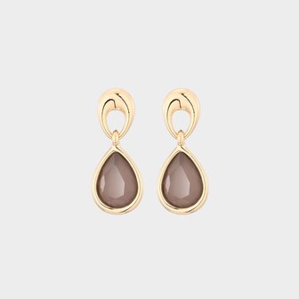 Oorbellen drop crystal taupe