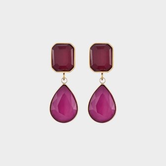 Oorbellen square crystal fuchsia