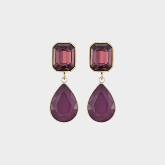 Oorbellen square crystal paars