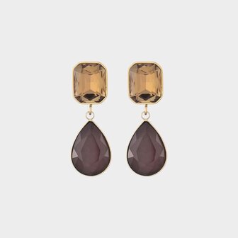 Oorbellen square crystal bruin