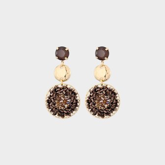 Oorbellen trio crystal bruin
