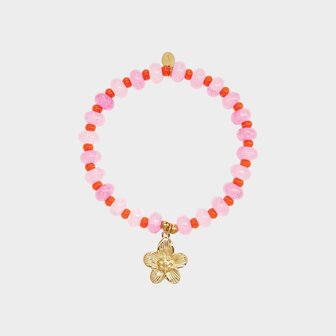 Armband kraal bloem roze