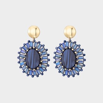 Oorbellen ovaal steen blauw