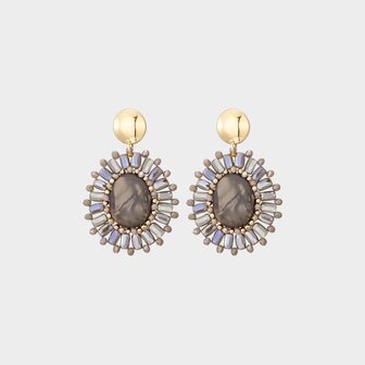 Oorbellen ovaal steen taupe
