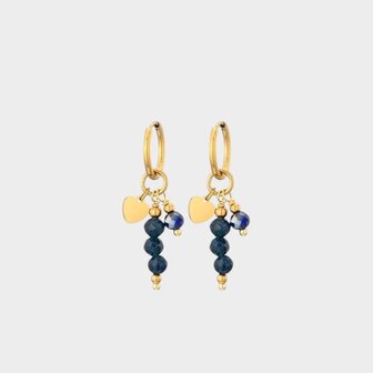 Oorbellen trio kraal blauw