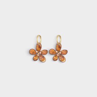 Oorbellen resin bloem cognac