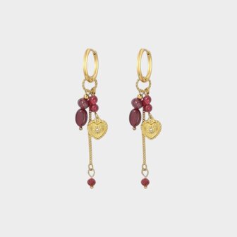 Oorbellen hart steen bordeaux